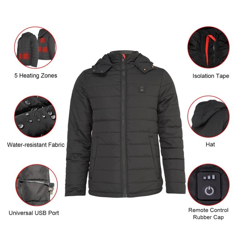 Hooded Heated Jacket for Men and Women Winter Outwear Nylon Cotton Blend Factory ODM Service