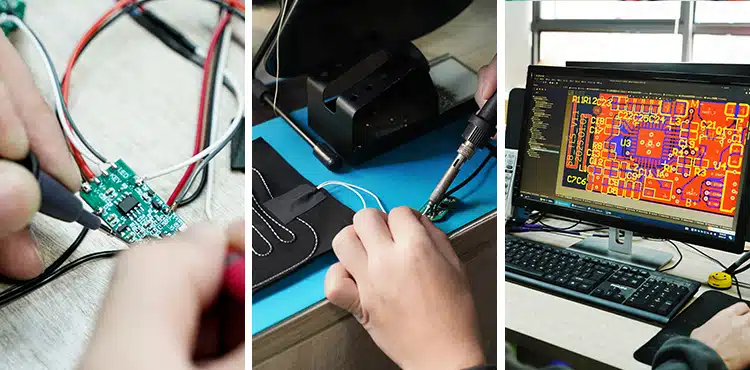 Dr. Warm engineering team designing PCBs and heating systems for heated apparel