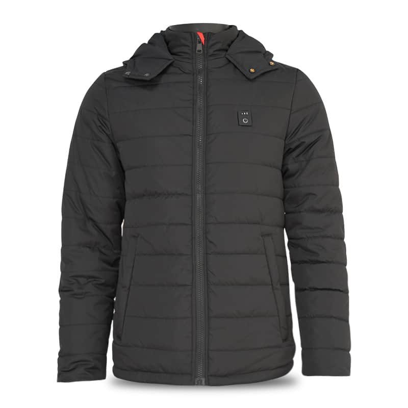 Unisex Black Heated Jacket Hooded Winter Coat 5V USB Rechargeable Factory Custom ODM