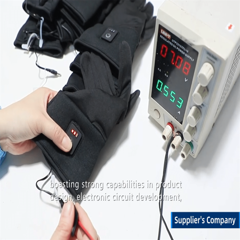 testing heated gloves controller and heating system using DC power supply for battery powered heated apparel electronics
