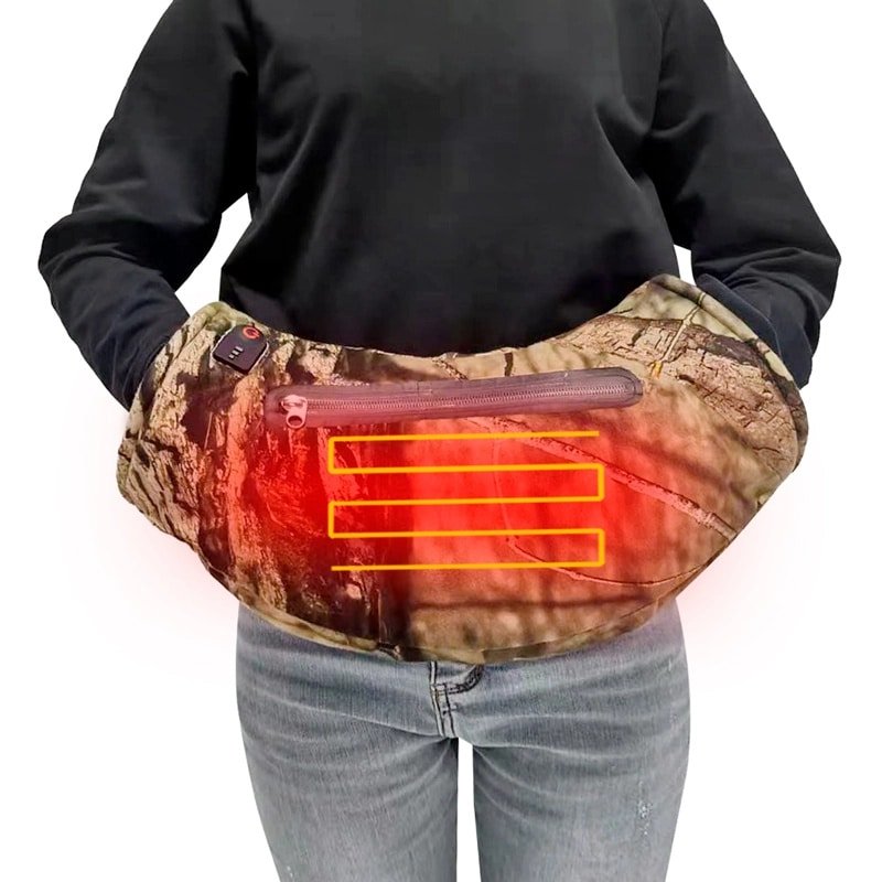 Hand Warmer Muff with Adjustable Waist Strap and Custom Camouflage Logo for Hunting Fishing