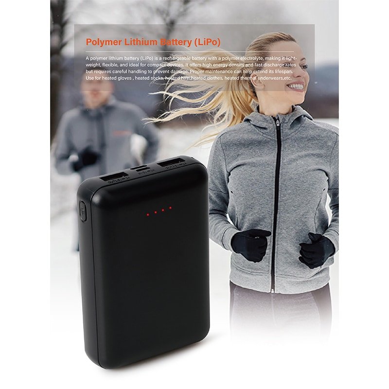 polymer lithium battery lipo power pack used for heated apparel including heated jackets gloves socks and heated clothing systems