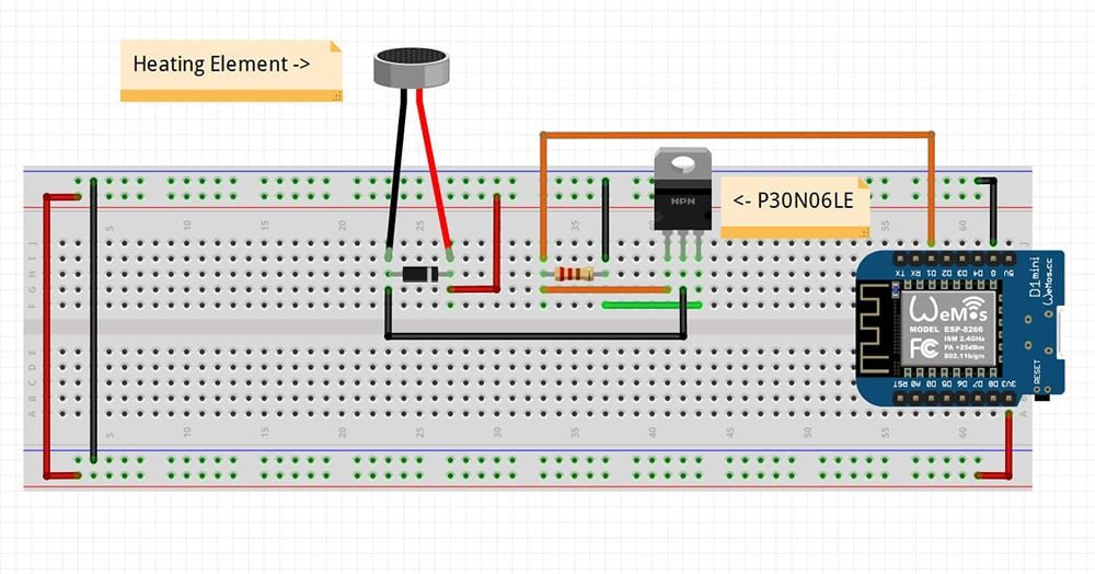 System interaction diagram showing integration between heating element, battery, PCBA, and control logic