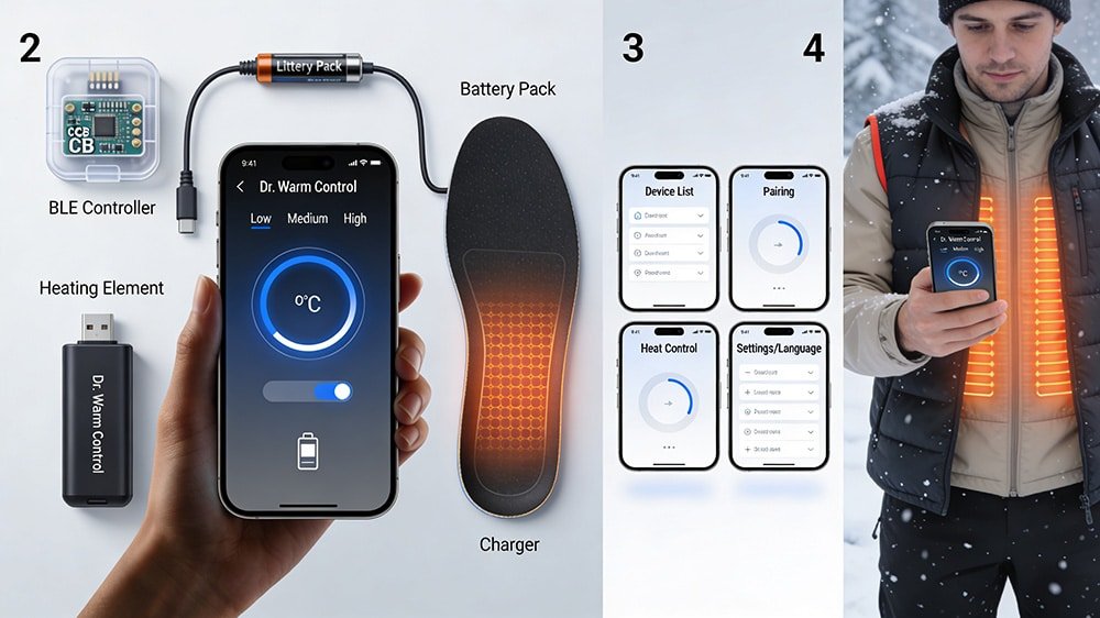Mobile app interface showing heating control screens