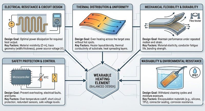 Diagram of key design dimensions in wearable heating elements