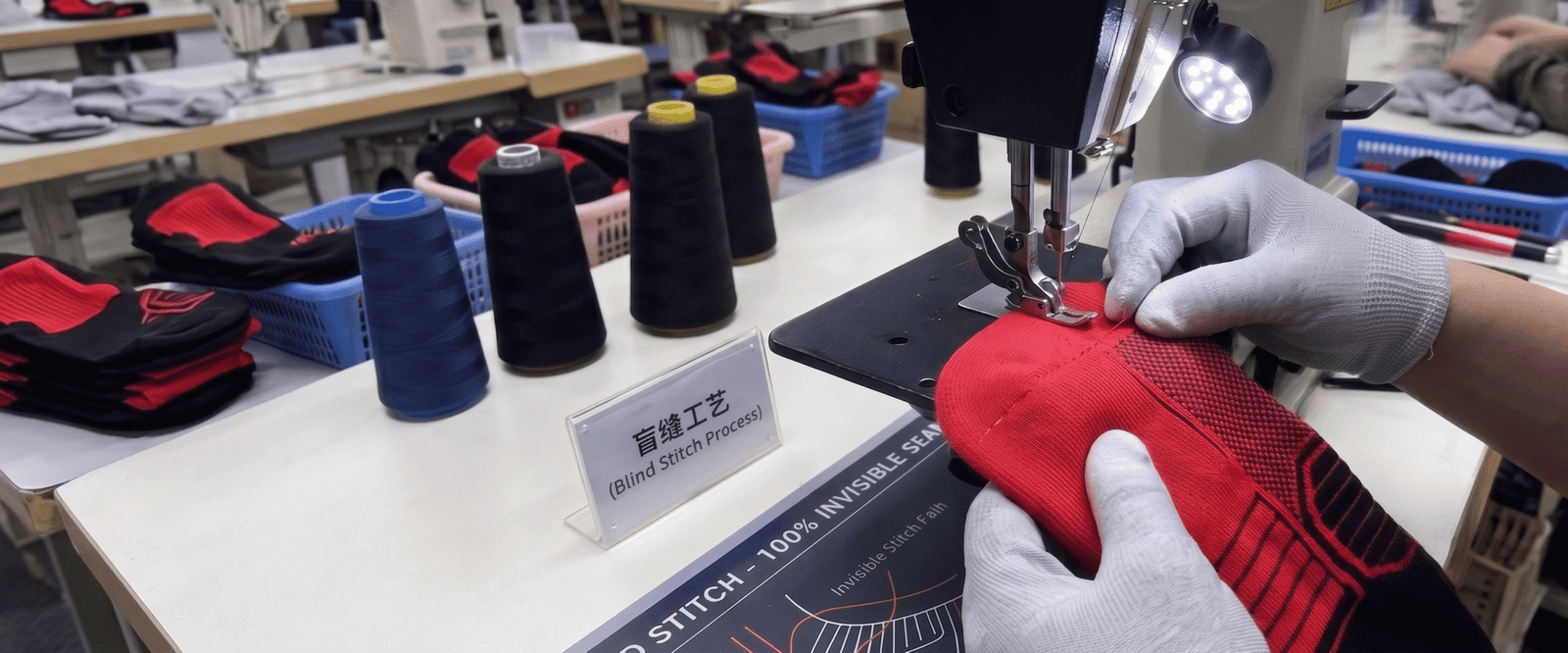 blind stitch sewing process for heated socks with seamless stitching technology and comfortable sock construction