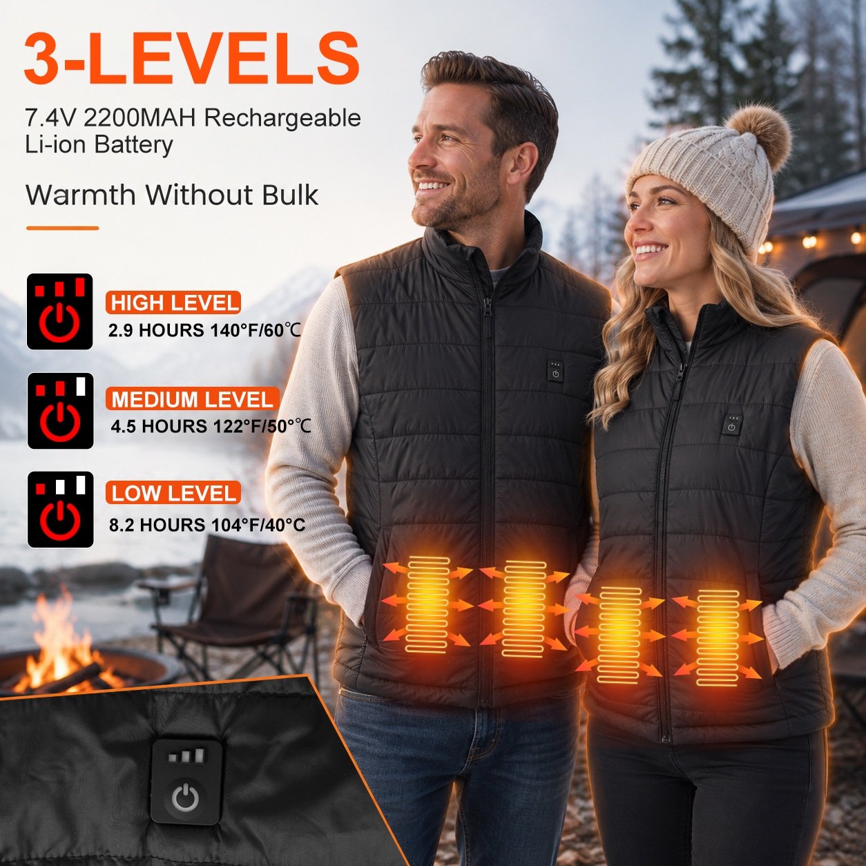 5-Zone Rechargeable Heated Vest with 3 Heat Settings for Men & Women Outdoor Winter Wear