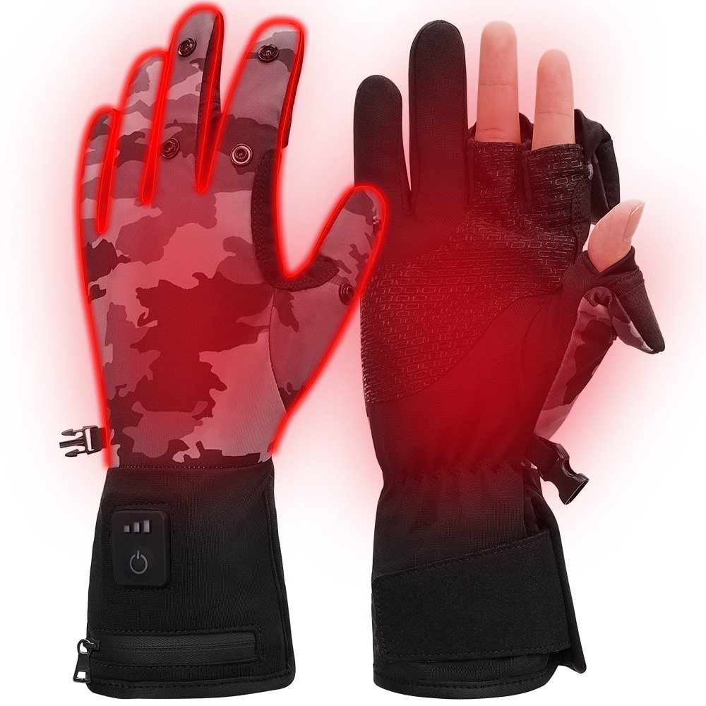 Custom Camouflage 7.4V Battery Heated Gloves Non-slip Silicone Electric Warm Gloves for Ski Hunting Fishing Gear