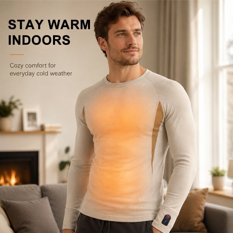 3-Zone Heated Thermal Base Layer Shirt with 3 Heat Settings, Stretch Long Sleeve Top for Winter Wear